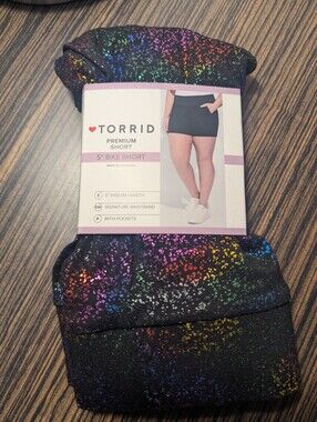 Torrid Black Bike Shorts, Cotton Shorts Colorful Metallic Rainbow Print Size 4x